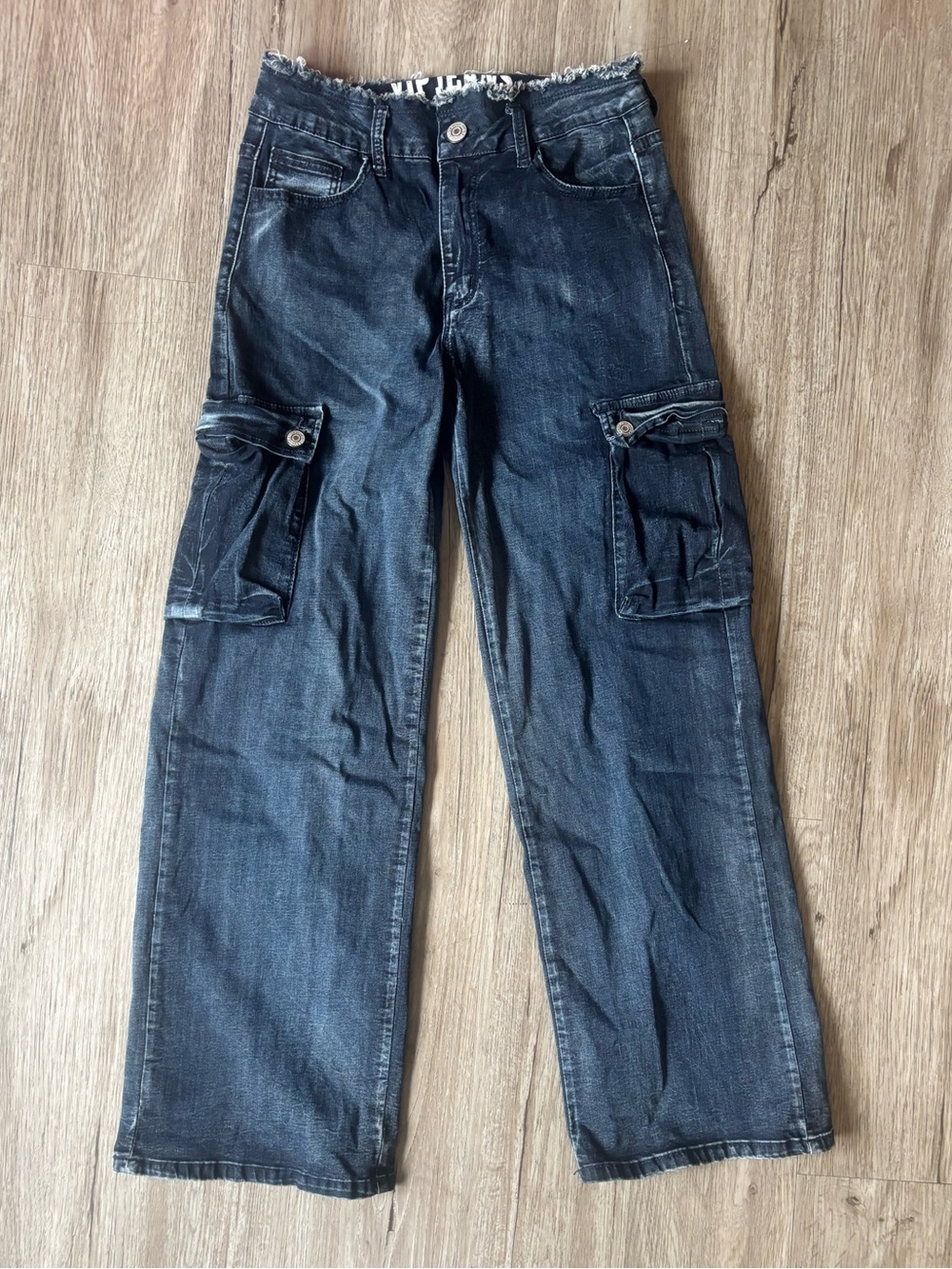 VIP women’s raw edge stretchy cargo denim jeans